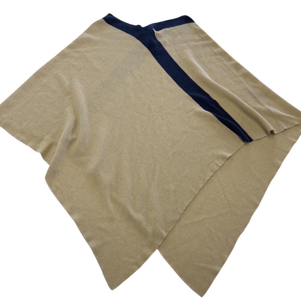 Novica Poncho Women One Size Tan Navy Alpaca Blend Knit Wrap Boho Layering Peru - Picture 3 of 7